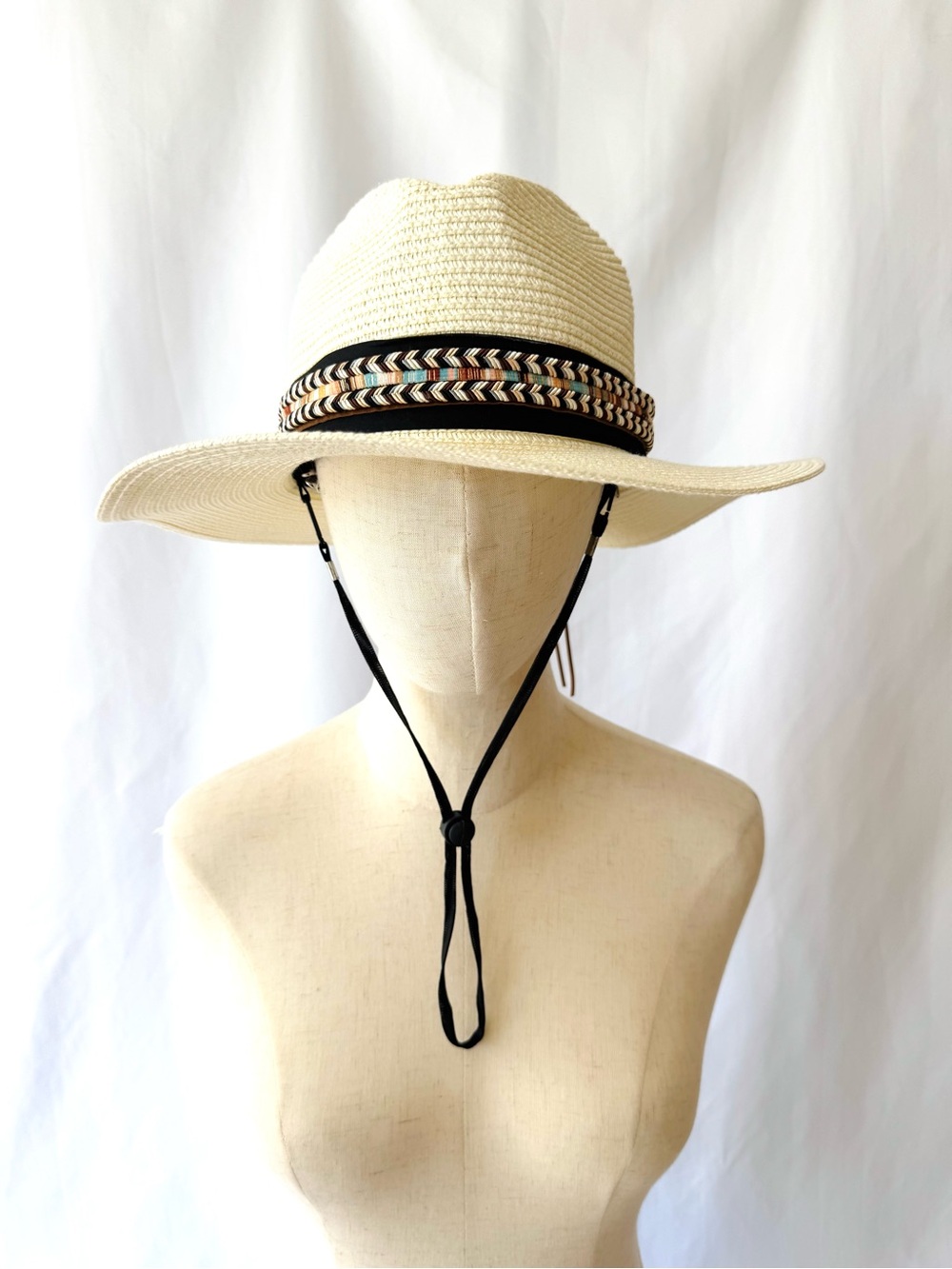 Wide Brim Straw Hat with Chin Strap – Boho Western Style